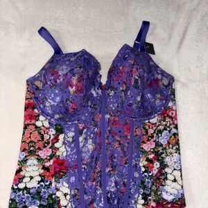 Lane Bryant Cacique Purple Floral Lace Corset